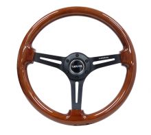 NRG 350mm Brown Wood Black Spoke Reinforced Steering Wheel