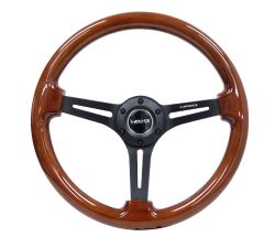 NRG 350mm Brown Wood Black Spoke Reinforced Steering Wheel