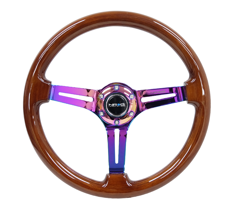NRG 350mm Brown Wood Neochrome Spoke Reinforced Steering Wheel