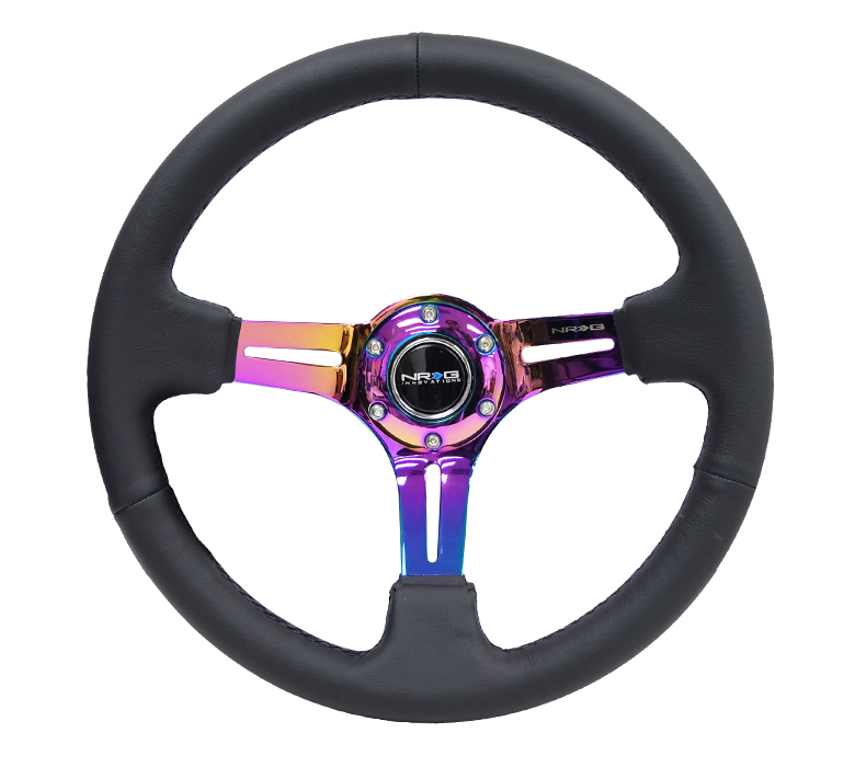 NRG 350mm Black Leather Neochrome Spoke Reinforced Steering Wheel