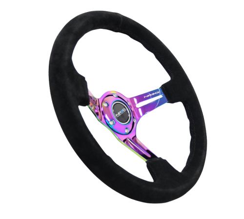 NRG 350mm Black Suede Neochrome Spoke Reinforced Steering Wheel