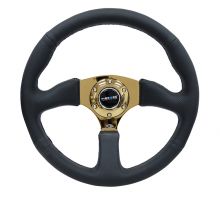 NRG 350mm Black Leather Chrome Gold Spoke Reinforced Steering Wheel NRG 350mm Black Leather Chrome Gold Spoke Reinforced Steering Wheel