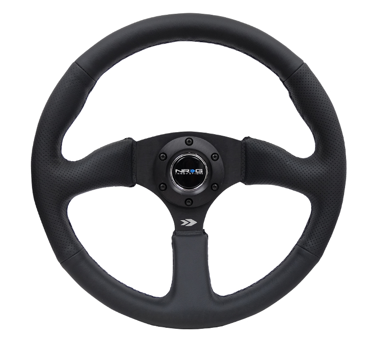 NRG 350mm Black Leather Matte Black Spoke Reinforced Steering Wheel