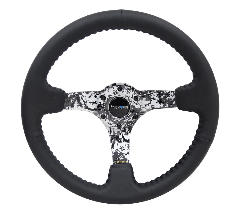 NRG 350mm Black Leather Digital Camo Spoke Reinforced Steering Wheel