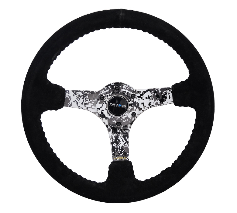 NRG 350mm Black Suede Digital Camo Spoke Reinforced Steering Wheel