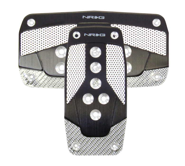 NRG Black with Silver Carbon AT Pedal Pad Cover Plates