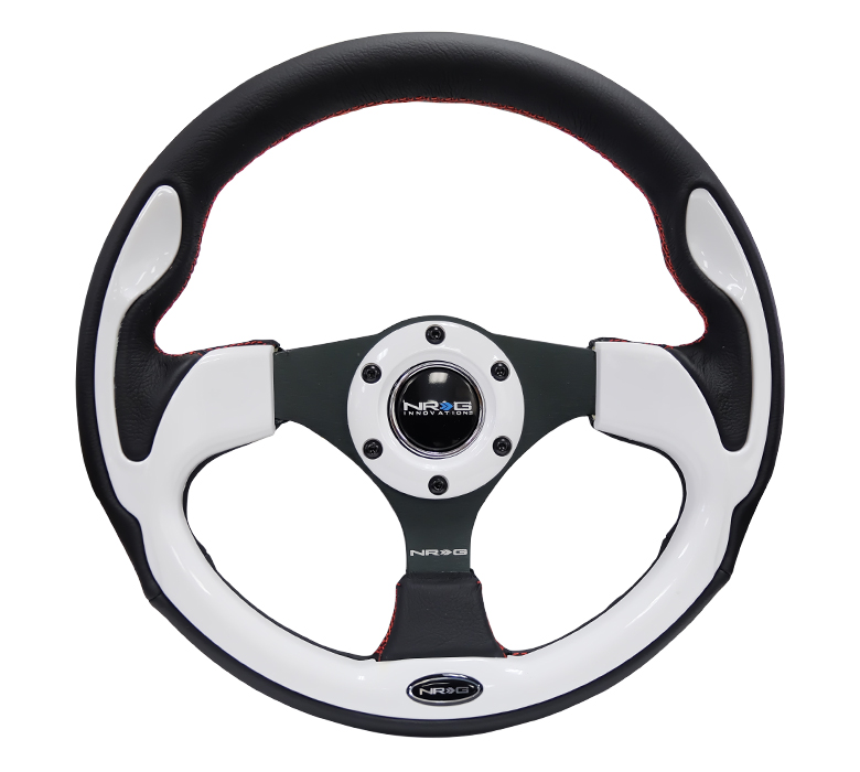 NRG White Trim and Red Stitch 320mm Leather Steering Wheel