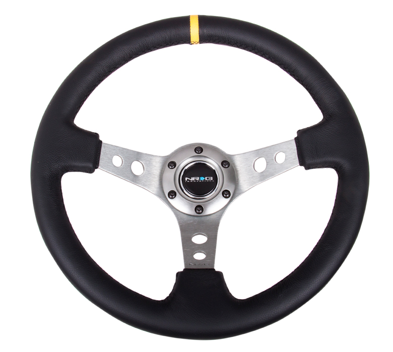 NRG Gunmetal Leather 350mm With Yellow Mark Steering Wheel