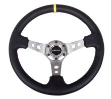 NRG Gunmetal Leather 350mm With Yellow Mark Steering Wheel