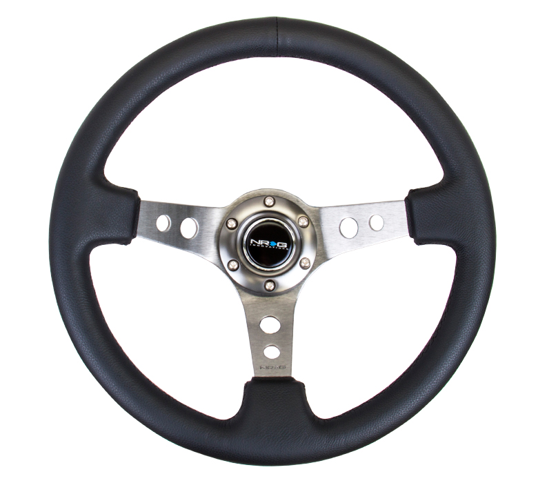 NRG Gunmetal and Black Stitch 350mm Leather Steering Wheel