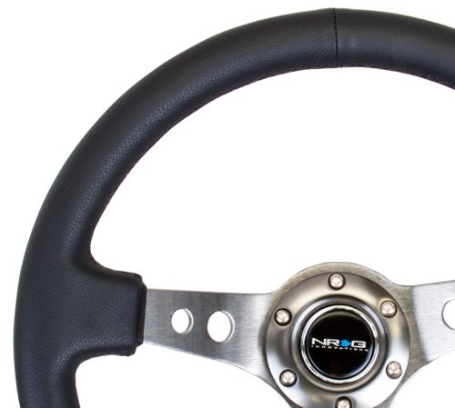 NRG Gunmetal and Black Stitch 350mm Leather Steering Wheel | RST