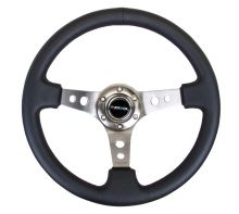 NRG Gunmetal and Black Stitch 350mm Leather Steering Wheel