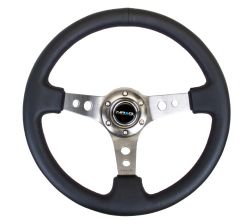 NRG Gunmetal and Black Stitch 350mm Leather Steering Wheel