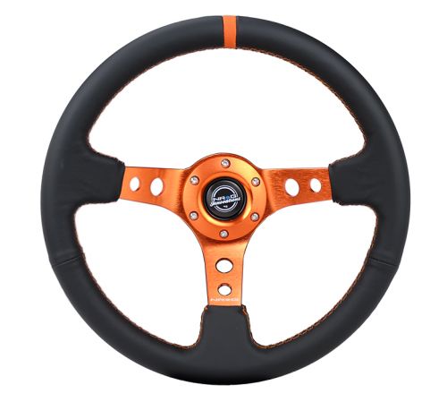 NRG Orange Center Orange Stitch Black Leather 350mm Steering Wheel