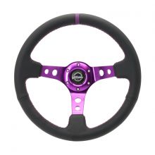 NRG Purple Center Purple Stitch Black Leather 350mm Steering Wheel