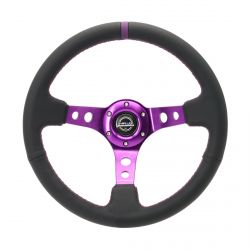 NRG Purple Center Purple Stitch Black Leather 350mm Steering Wheel