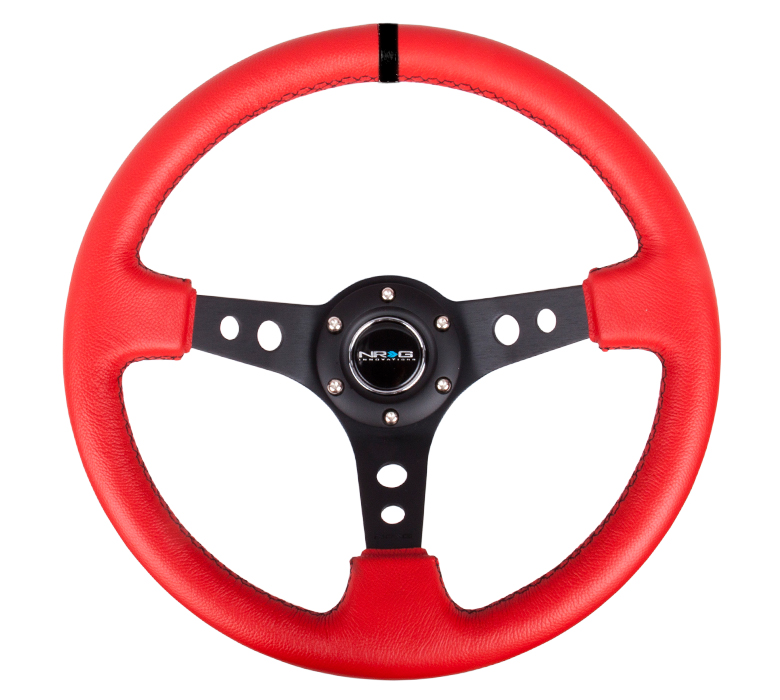NRG Red 350mm Leather Steering Wheel