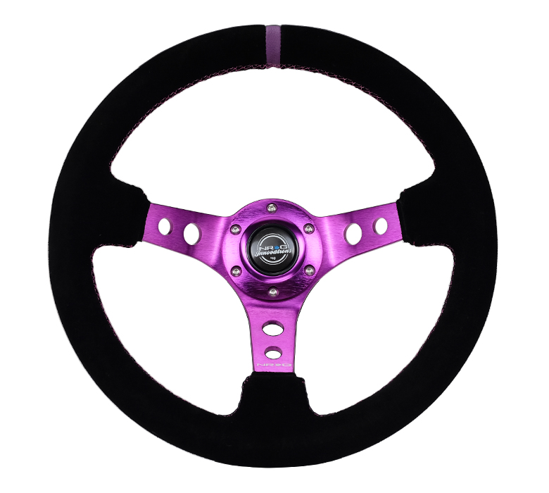 NRG Purple Center Purple Stitch Black Suede 350mm Steering Wheel