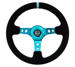 NRG Teal Center Teal Stitch Black Suede 350mm Steering Wheel