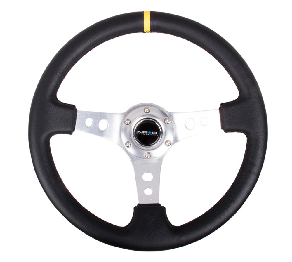 NRG Silver 350mm Leather Steering Wheel