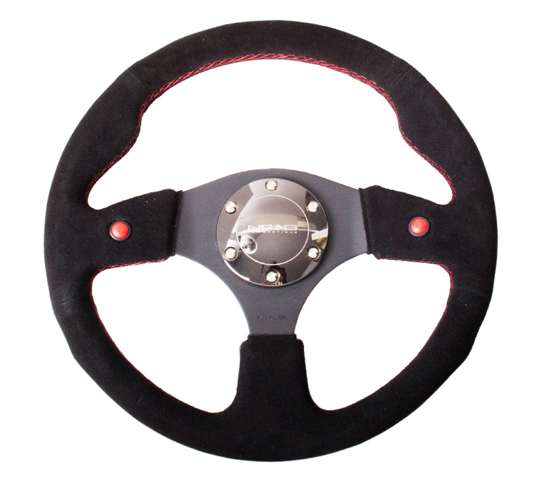 NRG Black 320mm Suede Steering Wheel with Duel Horn Buttons