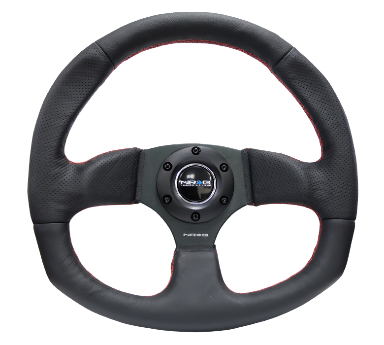 NRG Black with Red Stitch 320mm Leather Steering Wheel