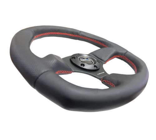 NRG Black with Red Stitch 320mm Leather Steering Wheel | RST-009R