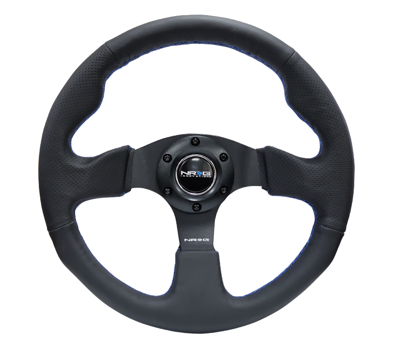 NRG Race Style Steering Wheel: Leather w/ Blue Stitch