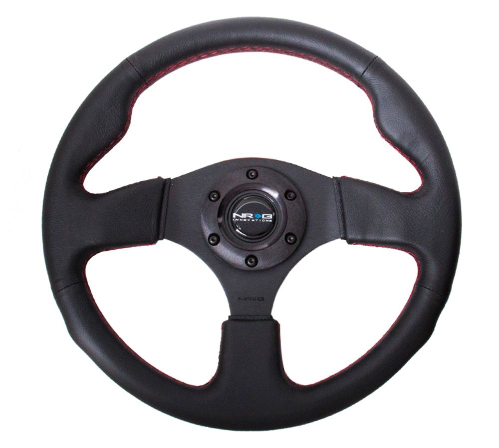 NRG Red Stitch 320mm Leather Steering Wheel