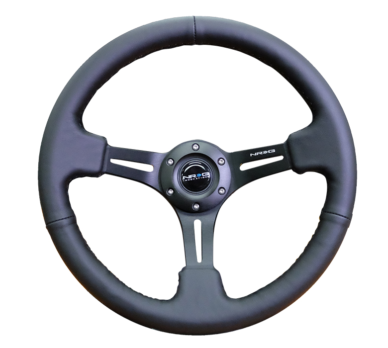 NRG 350mm Sport 3'' Deep Black Leather with Black Stitching Steering Wheel