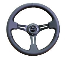 NRG 350mm Sport 3'' Deep Black Leather with Black Stitching Steering Wheel