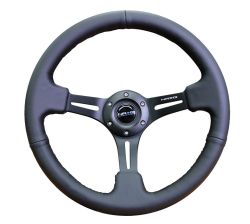 NRG 350mm Sport 3'' Deep Black Leather with Black Stitching Steering Wheel