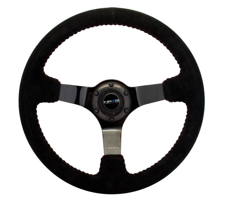 NRG 350mm Black Suede Black Chrome Center Steering Wheel