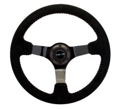 NRG 350mm Black Suede Black Chrome Center Steering Wheel