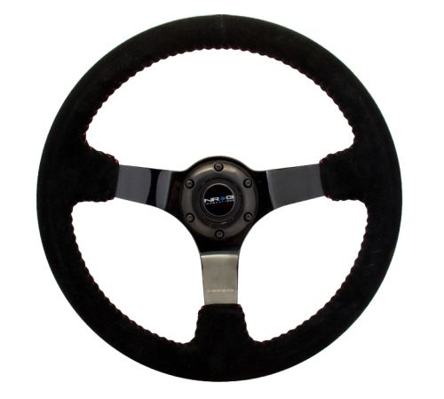 NRG 350mm Black Suede Black Chrome Center Steering Wheel | RST
