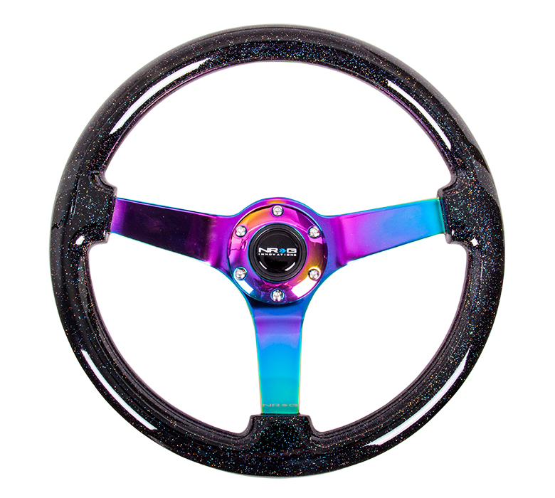 NRG 350mm Classic Black Sparkle Wood w/ NeoChrome Gold Center Steering Wheel
