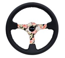 NRG 350mm Digital Floral 3" Deep Black Leather Steering Wheel