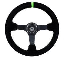NRG ODI 350mm Black Suede Neon Green Stitching Steering Wheel