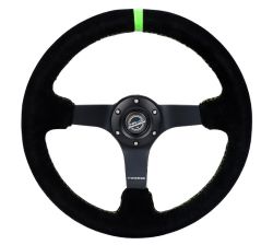 NRG ODI 350mm Black Suede Neon Green Stitching Steering Wheel