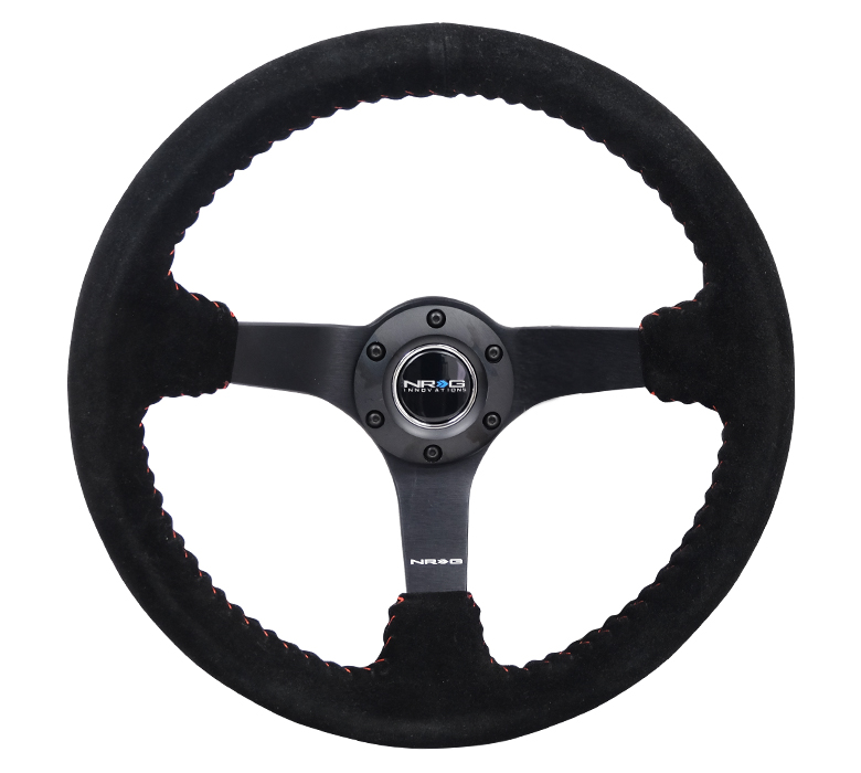 NRG 350mm Black Suede Red Stitching Steering Wheel