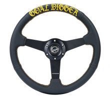 NRG 350mm Black Leather Gold Stitch Goal Digger Steering Wheel