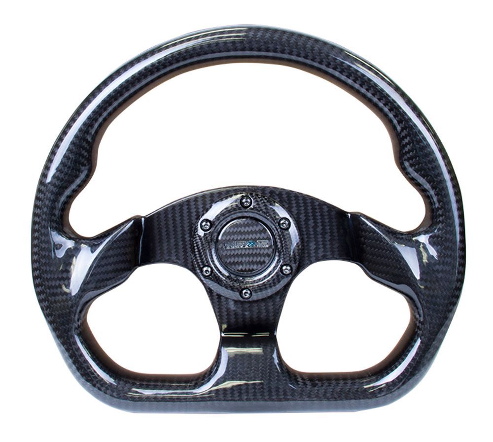 NRG Shiny Black Carbon 320mm Flat Bottom Steering Wheel