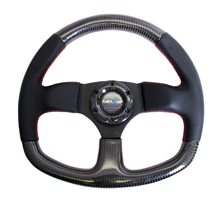 NRG Flat Bottom Carbon Fiber 320mm Red Stitching Steering Wheel