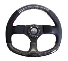 NRG Flat Bottom Carbon Fiber 320mm Red Stitching Steering Wheel