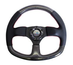 NRG Flat Bottom Carbon Fiber 320mm Red Stitching Steering Wheel