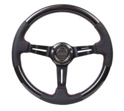 NRG Carbon Fiber Red Stitching 350MM Leather Steering Wheel