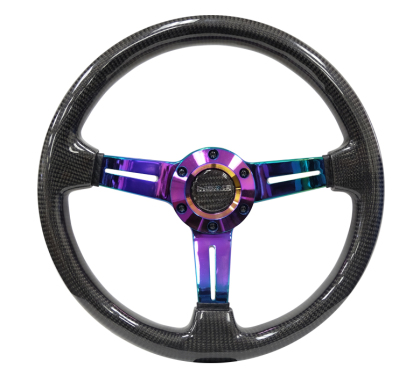 NRG 350mm Carbon Fiber w/ Neochrome 3-Spoke Design Steering Wheel
