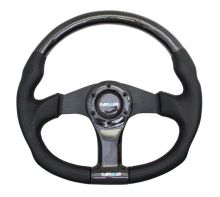 NRG Carbon Fiber With Black Spokes 350mm Flat Bottom Leather Steering Wheel