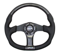 NRG Carbon Fiber With Black Spokes 350mm Flat Bottom Leather Steering Wheel