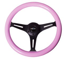 NRG Pink with Black Spokes Classic Woodgrain 350mm Steering Wheel